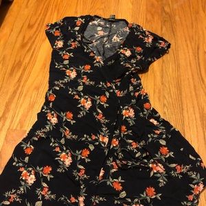 Navy cross tie dress with flowers